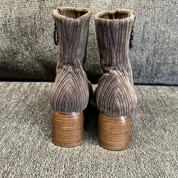 Sbicca Corduroy Ankle Boots Womens 7.5 Taupe Brown Side Zip Retro Groovy Hippie - Picture 5 of 12